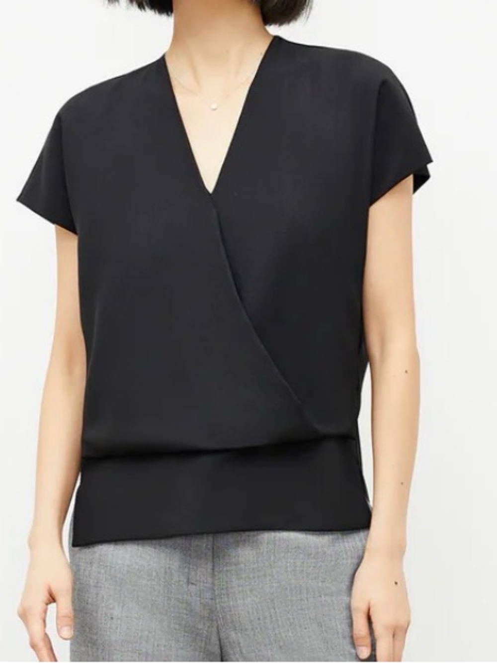 MM Lafleur Black The Antonia Top - Eco Soft Wave V-Neck Short Sleeve Blouse
